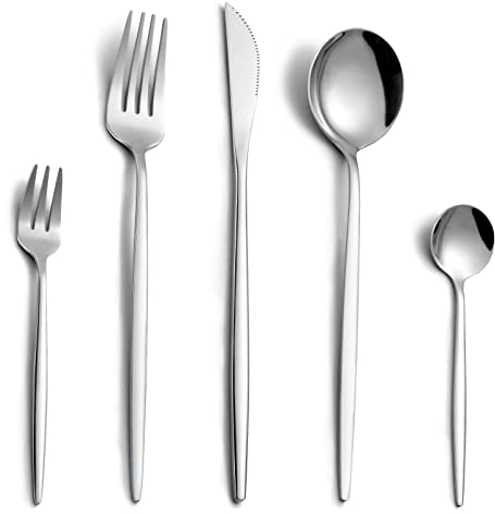 Besteck Set, Besteck Set für 6 Personen, 30 teilig Besteck Set, Silber Besteck, Besteckset aus Edelstahl, Essbesteck mit Messer, Gabel, Löffel, Spülmaschinenfest＆Spiegelpoliert