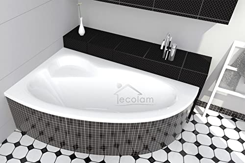 ECOLAM® Badewanne Eckbadewanne Acryl Natalia weiß 150x100 cm LINKS + Wannenträger zum Verfliesen+ weiße Kopfstütze + 2 x Handgriff Ablaufgarnitur Ab- und Überlauf Automatik Füße Silikon Komplett-Set