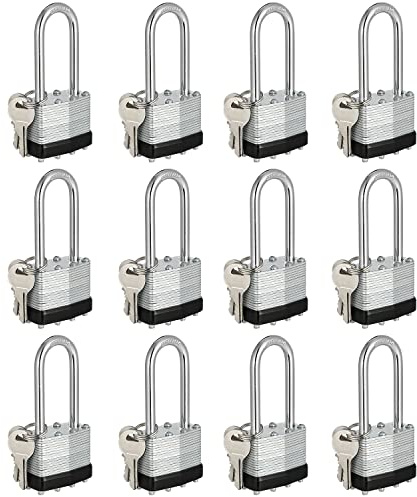 Travate Keyed Alike Padlocks, Nickel Plated Padlocks Keyed Alike Set of 12, Key Lock with 1-9/16(40mm) Wide Body 2-inch Long Shackle for Storage Unit, Sheds, Garages and Fence