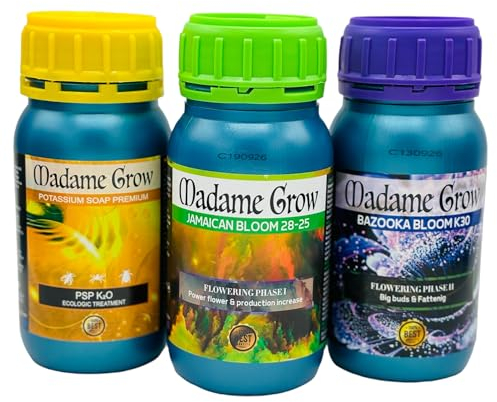 MADAME GROW Super Düngemittel Kit für Pflanzen 420 - Natürlicher Dünger - Wachstum, Blüte, Mästung, Schutz und Nährstoffversorgung - Große Ernten (ZINIA, 3 X 250 mm)