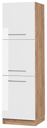 Vicco Herdumbauschrank Fame-Line, Weiß Hochglanz/Goldkraft Eiche, 60 cm