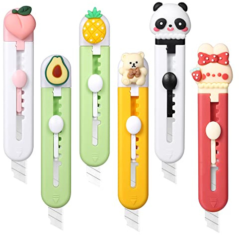 6 Pack Box Cutter Retractable, Sharp Utility Knife Retractable, Cute Box Cutters for Office, Home, Arts Crafts, Cartons, Cardboard, Paper