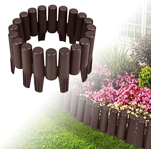 YARDIN Rasenkante Palisade Gartenpalisade Holzoptik Beeteinfassung Kunststoff Beetumrandung Flexibel Beetzaun für Gärten Beete Wege (2,8m, 10 Stück, Braun)