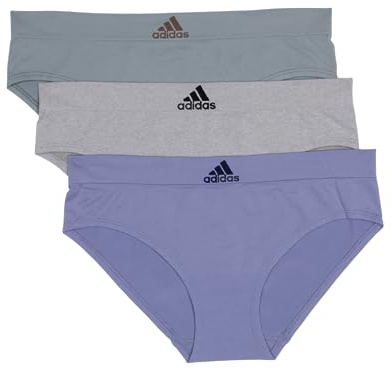 Adidas Paquete de 3 Ropa Interior Hipster sin Costuras Ropa Interior a la Cadera para Mujer, Violeta Plateado/Gris Jaspeado/Verde Plateado, S