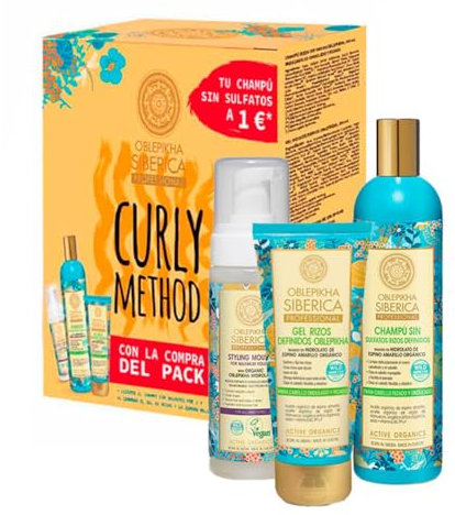 Natura Siberica – SET CURLY OBLEPIKHA: shampoo senza solfati 400 ml + gel ricci 200 ml + mousse modellante 170 ml