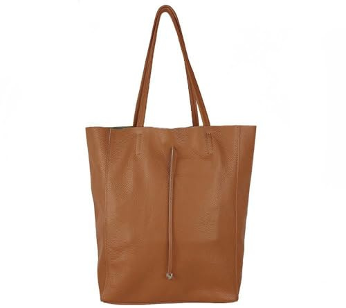 FrasiBags Damen Einkaufstasche aus echtem Leder, hergestellt in Italien, Tragetasche für Damen aus echtem Leder, Brown, 29x12.5x37.5