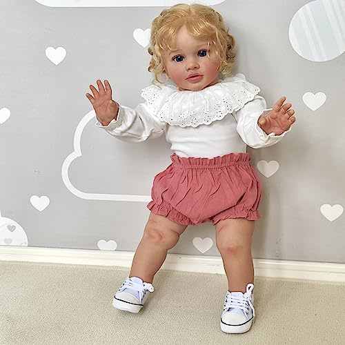 Pinky Reborn 26 Zoll Reborn Kleinkind Puppen Mädchen Weiches Silikon Vinyl Realistische Reborn Babys Handgemachte Neugeborene Baby Puppen Geburtstag Geschenke für Kinder