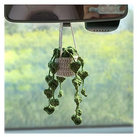 JNNJ Plante à Suspendre Au Crochet pour Voiture, Suspendre Mignonnes Au Crochet pour Rétroviseur de Voiture, Pendentif Accessoire de Voiture, Ornements Faite à La Main pour Auto Interieur Decor
