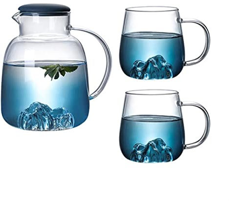 GRFIT Brocca Acqua Vaso d'Acqua di Vetro con Tazza Bollitore Freddo Limonata Resistente al Calore Resistente al Calore Caraffa riscaldabile Carafe Jug Teiera (3 Pezzi/Set) Caraffa Acqua (Color : B)