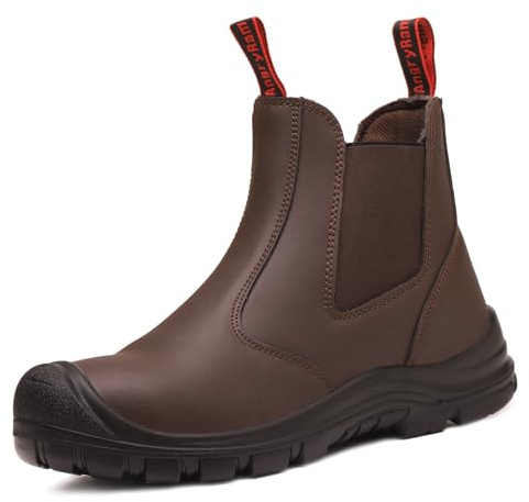 ANGRYRAM Steel Toe Slip on Work Boots for Men Waterproof Chelsea Industrial & Construction Shoes, Lightweight Comfortable Slip Resistant Safety boots