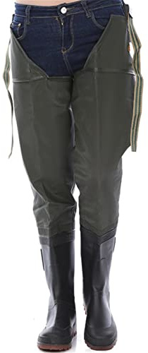 HWBZSZY Trampolieri Traspiranti con Suola Antiscivolo Stivali in Gomma PVC Stivali da Pesca Impermeabili al 100% Scarpe da Pioggia Alte per Pesca A Mosca Caccia Piantagione Agricoltura,Verde,45 EU