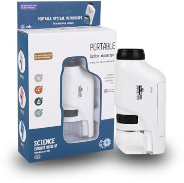 Microscope Portable Enfants 60X-120X Mini de Poche Avec Lumière LED - Haute Définition Pour Cadeau, Jouet Éducatif, Étude à Domicile Préscolaire (Blanc)