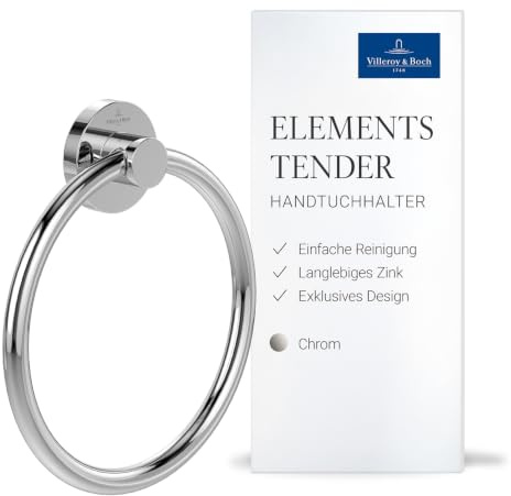 Villeroy & Boch Elements Tender Handtuchhalter, rund – Chrom | Für die Wandmontage, Handtuchring aus Zink, 164 x 32 x 185 mm, TVA15100500061
