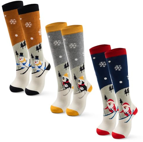 Qterdiz Calcetines térmicos unisex para niños, calcetines térmicos para esquí y snowboard, 3 pares, Mix 9325, 10-13 años