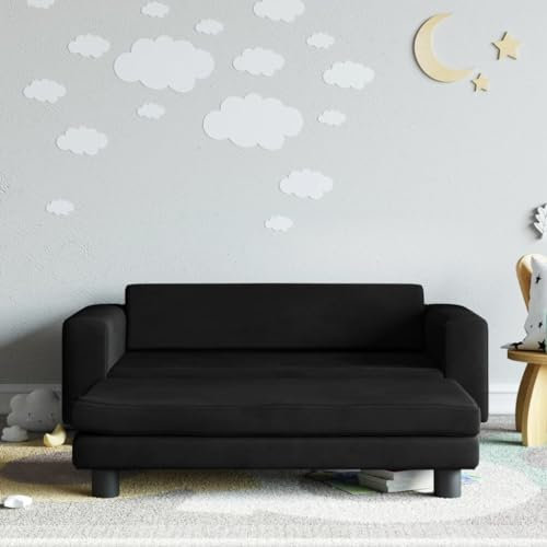 INLIFE Kindersofa mit Hocker Schwarz 100x50x30 cm Samt,11,9 KG,3196411