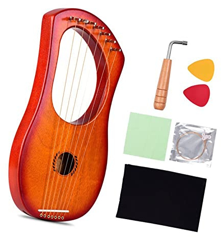 7-saitiges Lyra-Harfe, Lyra-Saiteninstrument mit Tragetasche, Saitensatz, Stimmschlüssel, 2 Stück Picks, Lyra ?Harfe für Anfänger