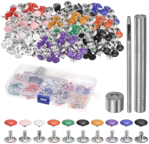 QUARKZMAN 600 Set Rivetti in Pelle 8 x 10mm Rivetti con Bottoni Chicago a Doppio Cappuccio Metallo Vite per Cuoio per Artigianato Borse Scarpe Pelle Riparazioni, 10 Colori
