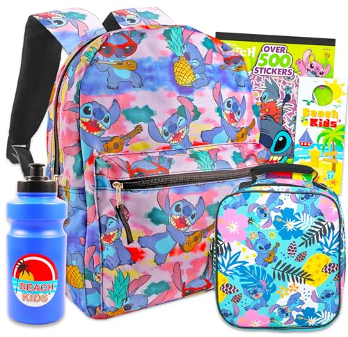 Disney Stitch ryggsäck och lunchlåda för flickor set – Lilo och Stitch ryggsäck, nylunchväska, flaska, mer | Stitch skolryggsäck för barn paket, Stitch ryggsäck för flickor, Lilo & Stitch Kids