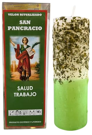 Velón de San Pancracio para la Salud y el Trabajo | Vela Ritualizada Especial para Cualquier Petición de Salud, Bienestar y Laboral | Incluye Paquete de Cerillas e Instrucciones de Uso con Oración.