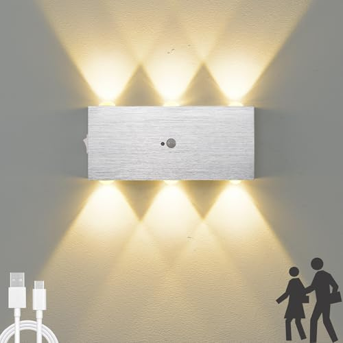 VOMI Wandleuchte Ohne Stromanschluss, LED Wandlampe Akku mit Bewegungsmelder USB Aufladbare 4000 mAh Batterie Innen Kabellos Magnetische Wandbeleuchtung für Schlafzimmer Treppe