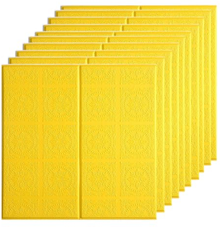 15 Stück Wandpaneele,3D-Strukturtapete,60 x 60 cm,Selbstklebende DIY-Wandaufkleber,wasserdichte PE-Schaumstoffplatten-Wandfliesen für Hintergrundwanddekoration,Gelb
