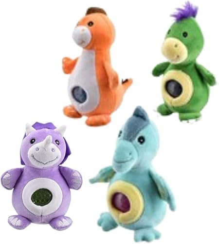 PEBBLE HUG Plush Dinosaur Belly Poppers, Fun To Play, Reduce Anxiety And Stress, Compact, Lightweight, Long-Lasting, Fidget Toy, Random Colours, (4 Pcs)