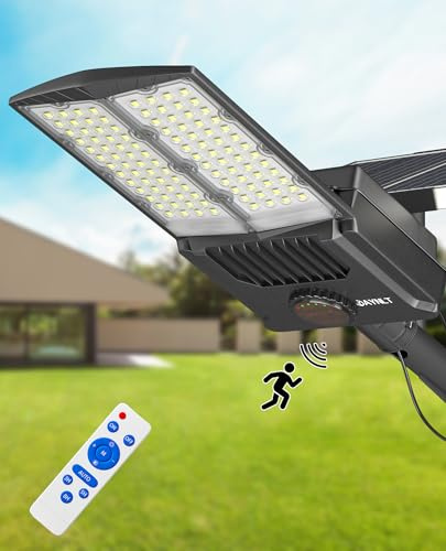 JAYNLT Y-9000W Solar Straßenlampen für den Außen, 6500K LED Strahler Außen für den Gewerblichen, IP67 Wasserdichte Solar Sicherheits Flutlichter mit Bewegungssensor für Hof, Bauernhof, Einfahrten