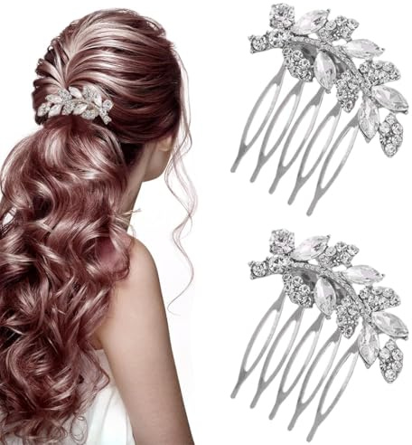 IBXWMNG 2 Stück Braut Haarkamm Set, Hochwertiger Kristall Haarschmuck, Silberne Braut Haarteile mit funkelndem Kristallbesatz, perfekte Ergänzung für die Hochzeitsfrisur von Frauen und Mädchen