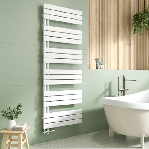 EMKE Handtuchheizkörper Seitenanschluss 1599x600 mm, Badheizkörper Handtuchhalter Handtuchwärmer Handtuchtrockner Badezimmer Heizkörper Flach Handtuchheizung Weiß 958 Watt