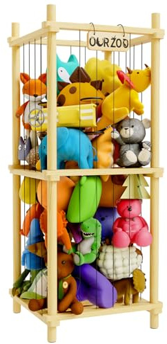 DUHARS Organizador Peluches Madera, 104CM Almacenaje Guardar Juguetes Estanteria Infantil Montessori, Mueble Juguetes Organizador Peluche Animales para Sala de Juegos, Dormitorio, Habitación Los Niños