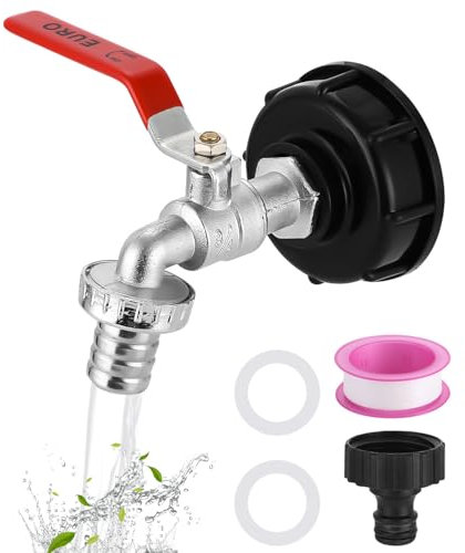 FAOKZE IBC Auslaufhahn, 1000 Liter Tankhahn, aus Alu-Kugelhahn mit 3/4 Zoll Anschluss IBC Adapter für Tankhahn, Regenwassertank IBC Tankarmatur,ibc tank zubehör