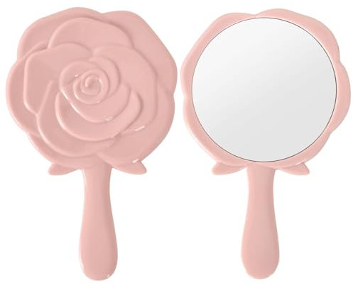 Disnace Specchio Portatile a Forma di Rosa, Specchio da Tavolo con Manico, Specchio da Viaggio per Casa e Viaggi, Rosa