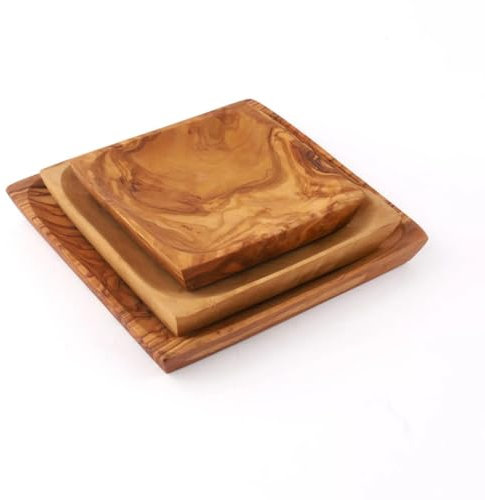 Générique Lot de 3 Assiettes en Bois d'Olivier - Artisanat Naturel, Durable et Écologique - Idéal pour Service, Décoration ou Cadeau