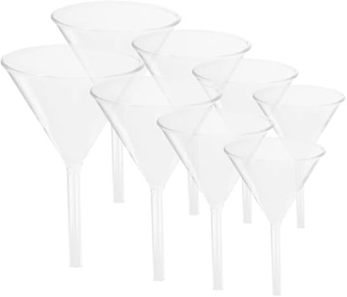 JECOMPRIS 8pezzi Imbuti Vetro Trasparente Per Esperimenti Scientifici Imbuti Da Laboratorio Borosilicato Per Riempimenti Precisi e Resistenza Temperature Elevate