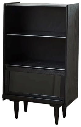 GLigeT Bücherregal Schwarzes 3-stufiges Boden-Bücherregal, mit Füßen, Holzregal, mit Glastüren mit Klappdeckel, for Büro, Bücher, Studienbedarf, Organizer, Präsentationsständer Bücherturm