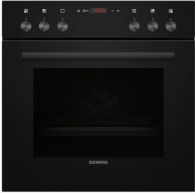 Siemens iQ100 Einbauherd 60 x 60 cm Schwarz Edelstahl 3D Heißluft HE013FBB1 | Schnellaufheizung, Rotes LED Display mit Drehknebel, 3D (gleichzeitiges Backen auf bis zu drei Ebenen), Kindersicherung