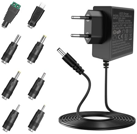 Artrastar Alimentatore 24W 12V 2A AC 220V-240V a DC 12V Adattatore LED per Strisce Telecamere CCTV Router 8 Adattatori DC Elettronica Compatto