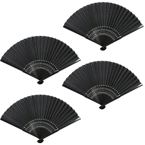 4 Stück Handfächer, Handfächer Faltbare Fächer, Chinesische Fächer, Fächer Schwarz, Taschenfächer Klappfächer für Hochzeite Rave Aufführung Tanz Dekoration
