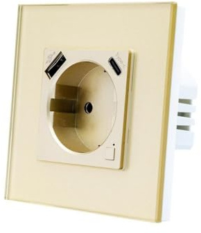 Tuya WiFi Prise Murale Intelligente Moniteur d'alimentation Type-C USB Prise EU APP Télécommande Sans Fil Fonctionne avec la Commande Vocale (Gold)