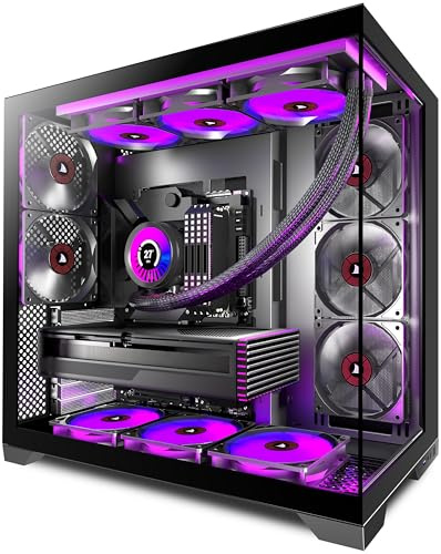 KEDIERS PC CASE ATX 4 ventiladores preinstalados, caja de computadora tipo C de torre media con vidrio templado dual de visión completa, funda de PC para juegos, negro, K4