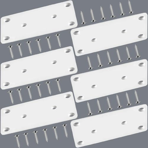 White Stainless Steel Mending Plates - Heavy Duty Flat Brackets for Wood Furniture, Fence Repair & Joining - Includes Screws for Fastening & Fixing (6, 3.94 x 1.93 x 0.08 inch/100 x 49 x 2 mm)
