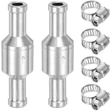 sourcing map 2 válvulas de retención de combustible de 8 mm, válvula de retención de manguera unidireccional sin retorno, accesorios de control de aleación de aluminio con abrazaderas para gasolina