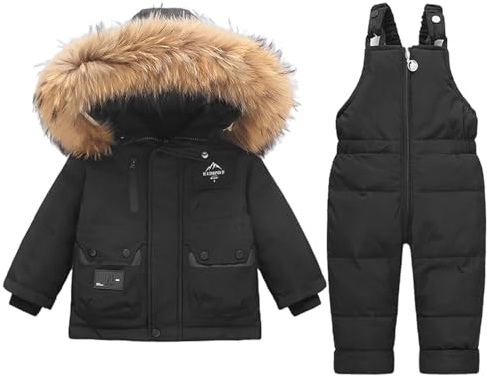 Acuryx Baby vinteroverall vinter 2 stycken dunjacka rock med snö haklapp byxor pojkar flickor skiddräkt kläder, svart, 12-18 månader