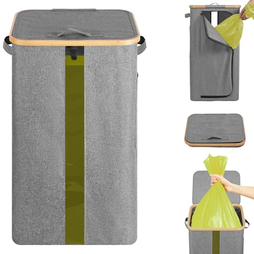 OUSFOT Gelber Sack Ständer 100L Stabil mit Reißverschlussdesign Hinten Grau