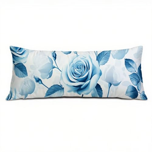 Federe Cuscino Letto 30 x 90 cm, Cuscini per Divano in Lino Cotone Morbida e Traspirante, Blu Copricuscino Letto con Cerniera Invisibile Federe Cuscini per Decorativi Camera da Soggiorno Fiore Q-244