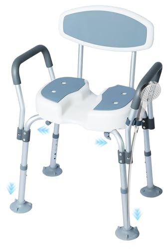 Taburete de Ducha para Personas Mayores, Silla para Ducha Antideslizante Silla de Baño Aluminio Altura Ajustable con Brazo Extraíble, hasta 136 kg