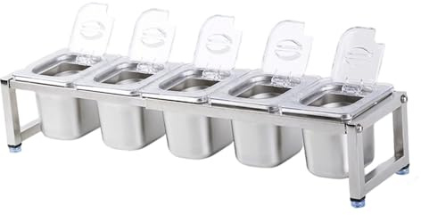 Stazione di condimento per Pizza Orga, contenitori per spezie in Acciaio Inox inclinati a 2 Livelli, Contenitore per Alimenti da banco per la Cucina del Ristorante (30x40x20 cm)