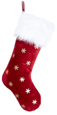 Kirain Weihnachtsstrumpf aus Samt, Schneeflocke, 47 cm, Plüsch-Weihnachtsstrümpfe, rote Weihnachtsstrümpfe, hängende Socke, Süßigkeiten, Geschenktüten für Familie, Weihnachten, (Red A)