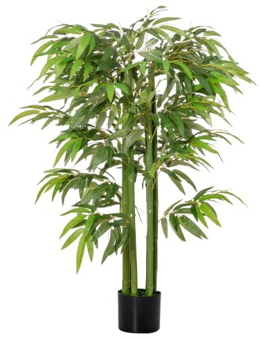 HOMCOM Plante Artificielle Bambou Arbre Artificiel avec Pot 140 cm Vert | Fausse Plante, Décoration Maison, Bureau, Salon, Chambre