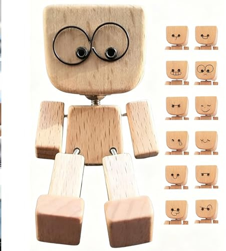 LIMEOW 1 pièce Figurine en Bois dansante, Bonhomme en Bois articulé Comprend 12 émoticônes magnétiques, Bricolage à Votre Guise, Accessoire Amusant pour Tableau de Bord, Décoration pour Voiture